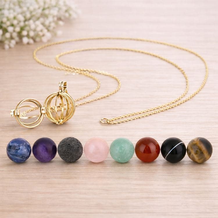 Schmuckset Harmony vergoldet (Käfiganhänger, Kette 70 cm, eine Natursteinkugel nach Wahl) – Bild 3