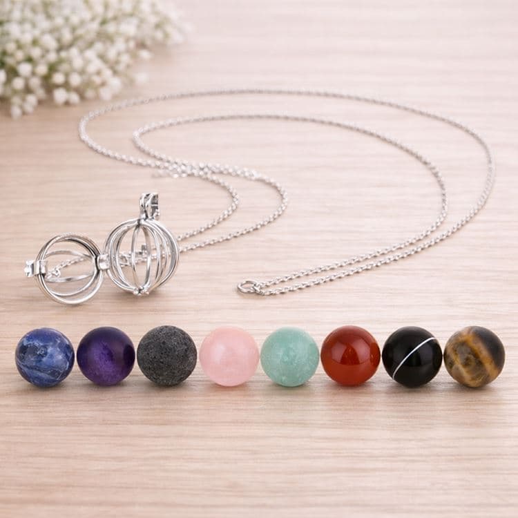 Schmuckset (Käfiganhänger, Kette 70 cm, eine Natursteinkugel nach Wahl) – Bild 2